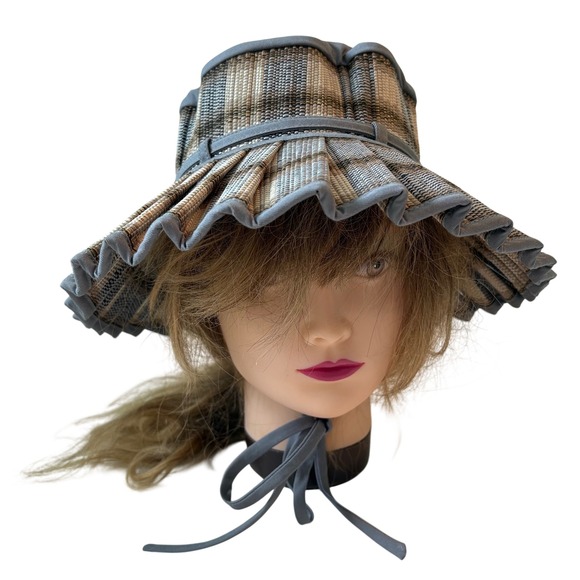 Lorna Murray Taroko Vienna Hat Grey Beige Check Natural Fibre Sun Hat Small NEW - Picture 6 of 8